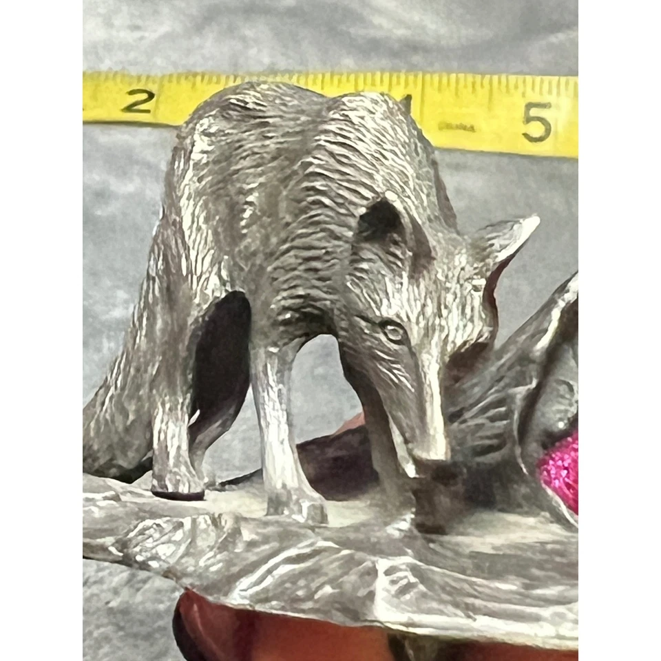Estatuilla de zorro de peltre de colección escultura de vida silvestre de 3 pulgadas escena de bosque de metal fundido Foto 4 de 4