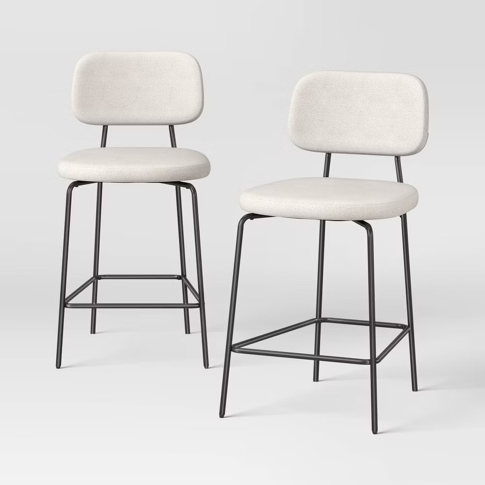 2pc 24'' Upholstered with Metal Base Counter Height Barstool Cream Boucle -