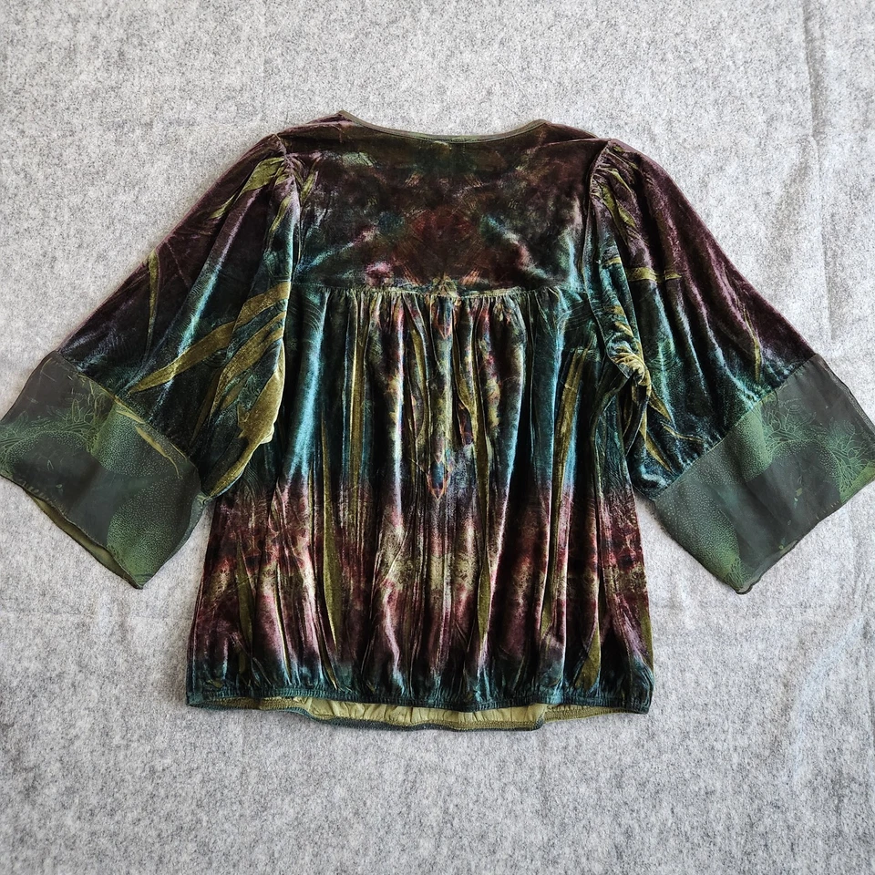 Blusa túnica de terciopelo One World 2X verde renacentista hada caprichosa Foto 2 de 4