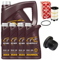 MotoröL Filter Set Mannol 5W-30 Api SN/CH-4 9 Liter + Schraube FüR Audi A6 A5