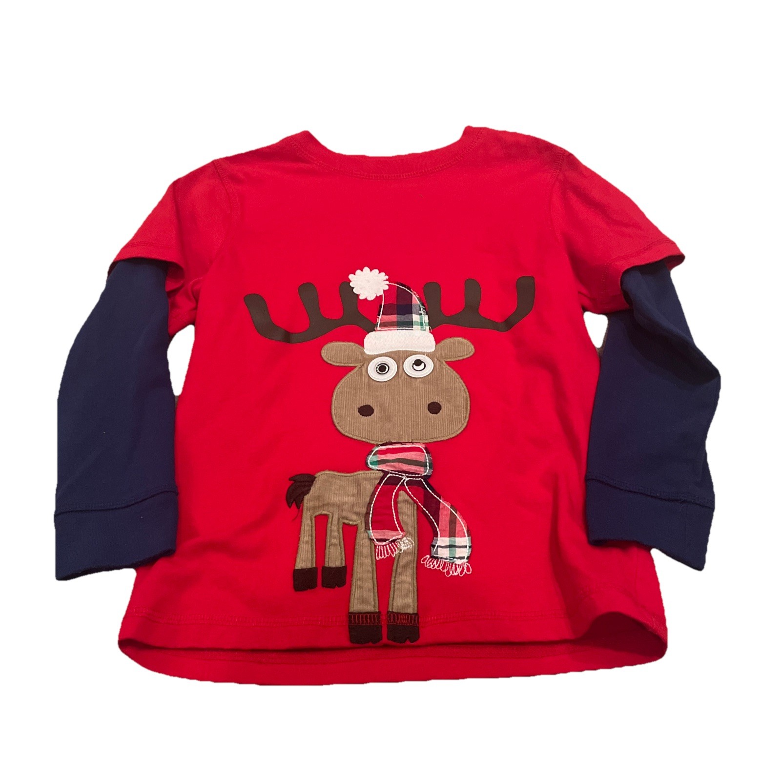 Size 5 - Boys JK J.Khaki Reindeer Christmas Holiday Long Sleeve Shirt Kids Navy