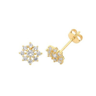 9 Stone Floral Stud Earrings 9ct Yellow Gold 375 Hallmarked Brand New Boxed