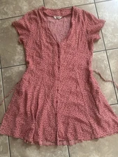 Rolla’s M Rayon Printed Tulip Mini Dress Coral Pink Button 