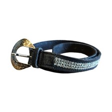 Western Rhinestone Belt Italian Leather Size XS Silver Black Boho Vintage
