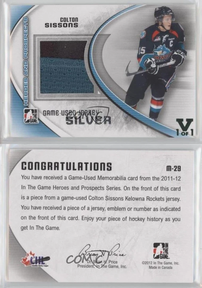 2011 ITG Heroes and Prospects Silver Jersey Vault Emerald 1/1 Colton Sissons 2d8 - Image 3 of 3