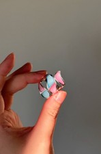 925 Sterling Silver Soft Colors Mother of Pearl Inlay Statement Ring Size 5.5