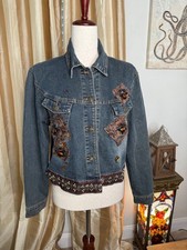 VTG artsy XL Boho Chic Embellished Denim Jacket Bead Button Whimsigoth Y2K read
