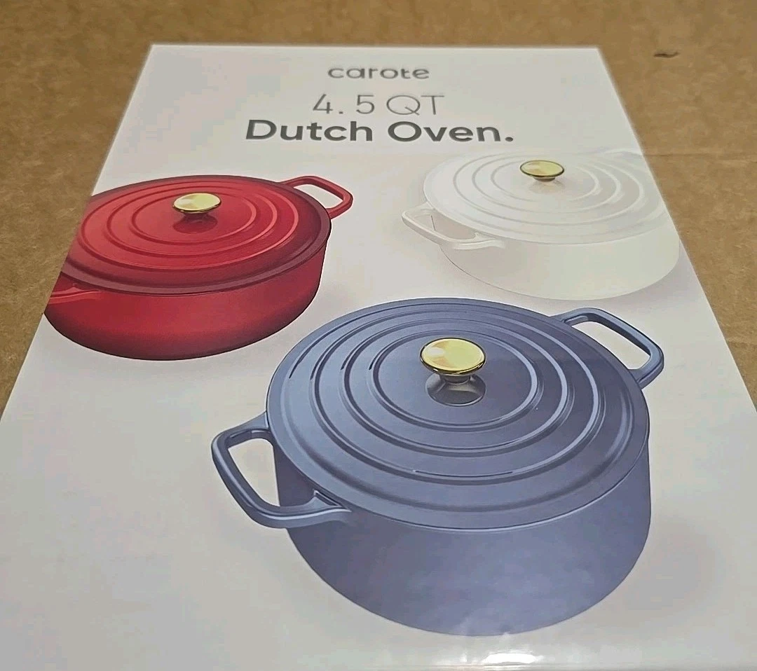CAROTE 4.5 Quart ~ Enameled ~ Cast Iron DUTCH OVEN ~ Induction Compatible ~ RED