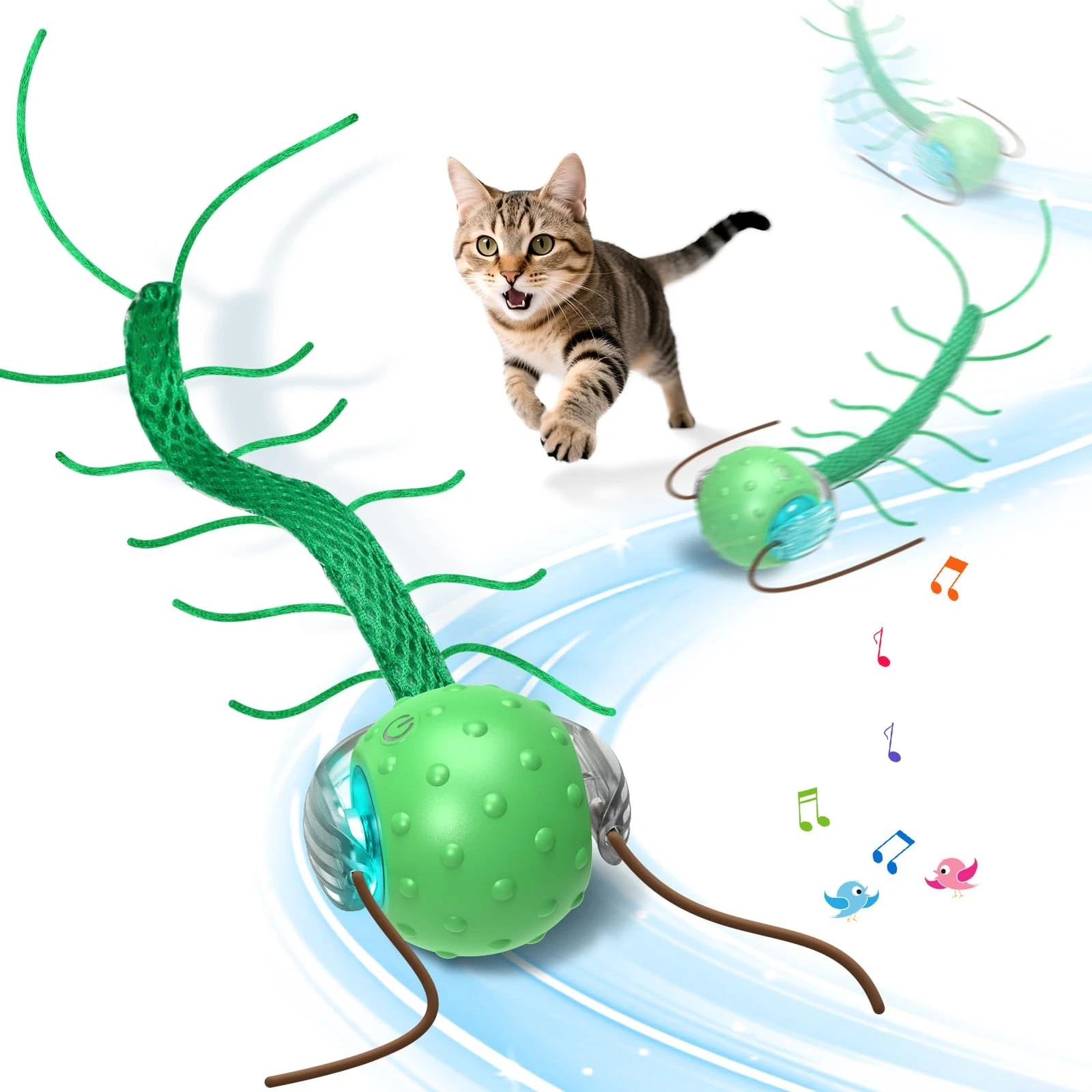 Giociv Interactive Cat Toys for Bored Cats, with Chirping, Centipede Green