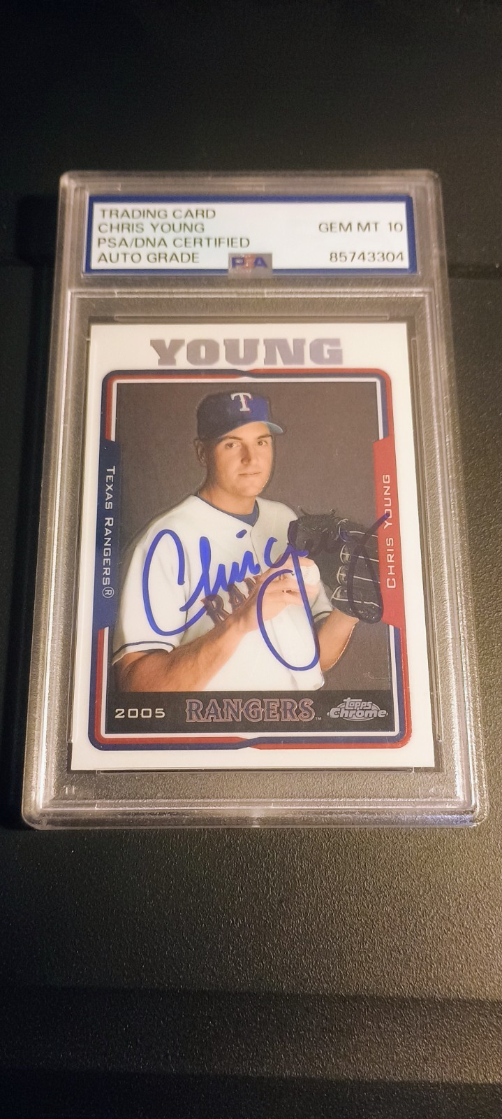 Chris Young Texas Rangers 2005 Topps Chrome ROOKIE PSA 10 Auto 2023 WS GM/Pitch