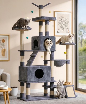 Catlike 76 Inch Tall Cat Tree Tower Real Wood Heavy Duty Multi Level