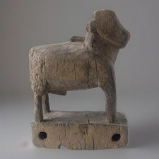 ANTIQUE TOY NANDI OR BULL CARVED WOOD RAJASTHAN INDIA HINDUISM 19TH C.