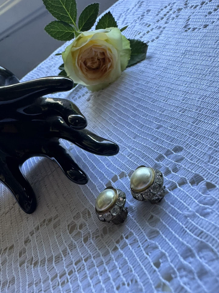 Boucles D’oreilles Puces Clips Alliage Argenté Perle Imitation Strass - Photo 3/4