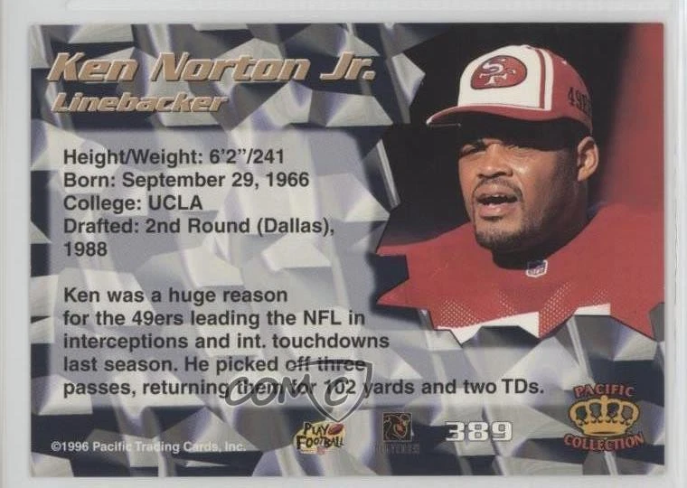 1996 Pacific Crown Collection Red Ken Norton #389 - Image 2 of 2