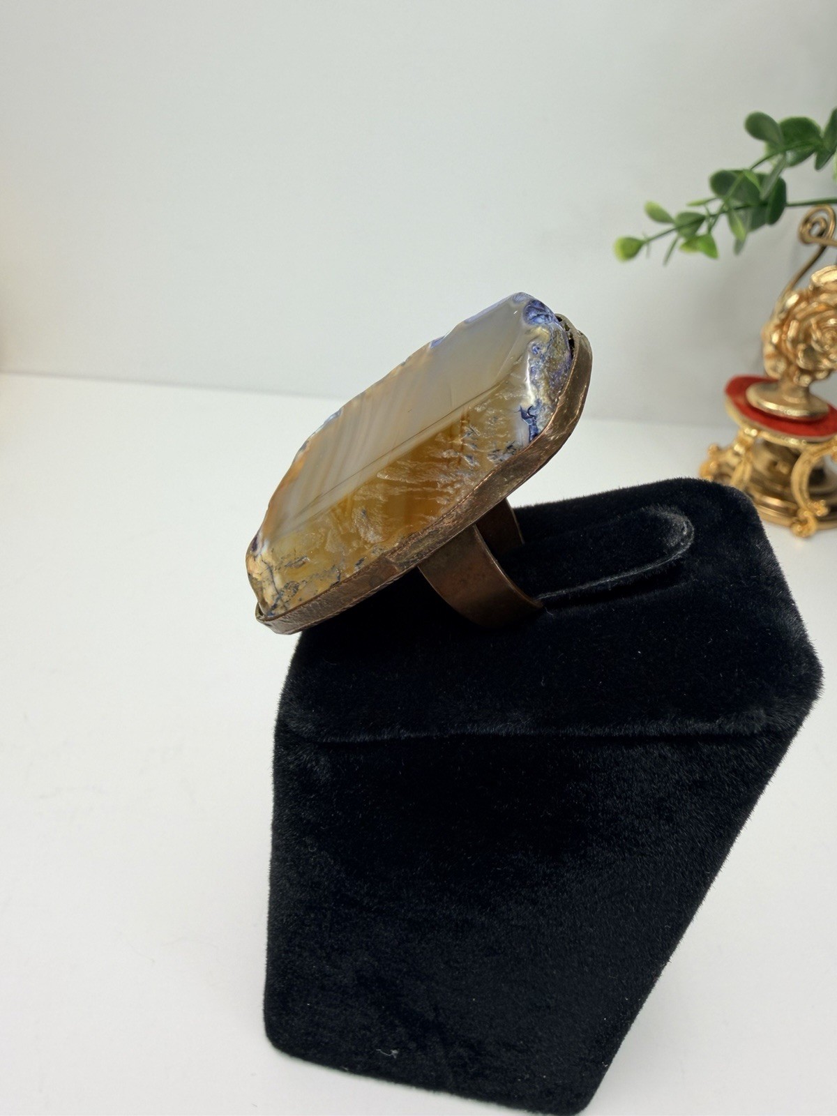 Vintage Bold Statement Agate Ring Large Artisan B… - image 5