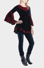 Tunique Velours Gothique Sorcière Médiéval Victorien Noir-Bordeaux Larp Gr.38-42