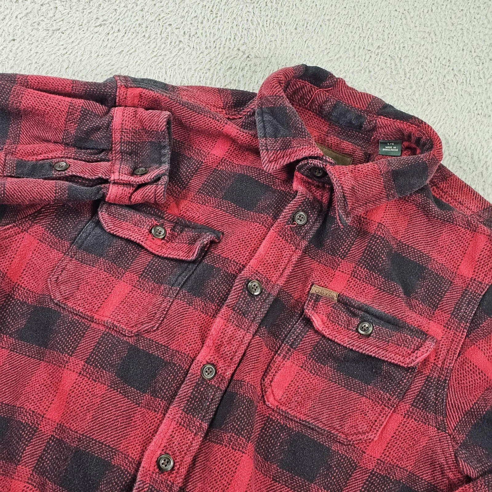Orvis Shirt Mens Large Red Plaid Flannel Button Up Long Sleeve Pockets Outdoor