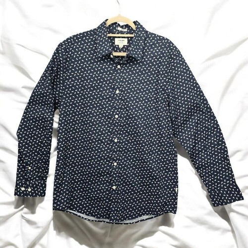 Julian & Mark Button Down Shirt Men Large Navy Blue LS Geometric Dot Stretch NEW