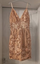 PRETTYLITTLETHING Rose Gold Sequin Dress Size 8, adjustable straps
