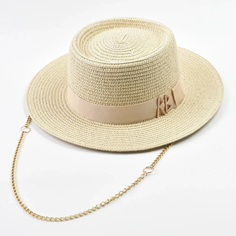 Women's Summer Straw Hat with Ribbon Elegant Wide Brim Beach Sun Party Cap