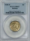 1938-D Buffalo Nickel, PCGS MS67, Superb Gem Strong Luster 5C Coin.