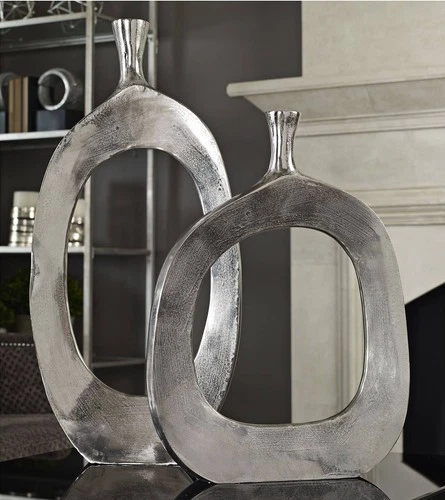 Uttermost Cierra Textured Nickel 2-Piece Modern Vase Set - Picture 1 of 2