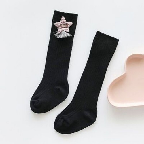1 Pair Girls Knee High Cotton Socks, Leg Warmers, Fits 1-3 Years