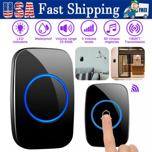 Wireless Doorbell Chime Waterproof Plugin Receiver Adjustable Volume 1000FT Kit