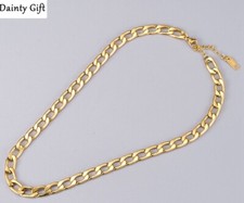 Hip Hop Women Men Titanium Stainless Steel 7 mm Gold Curb Chain Necklace 14-16"