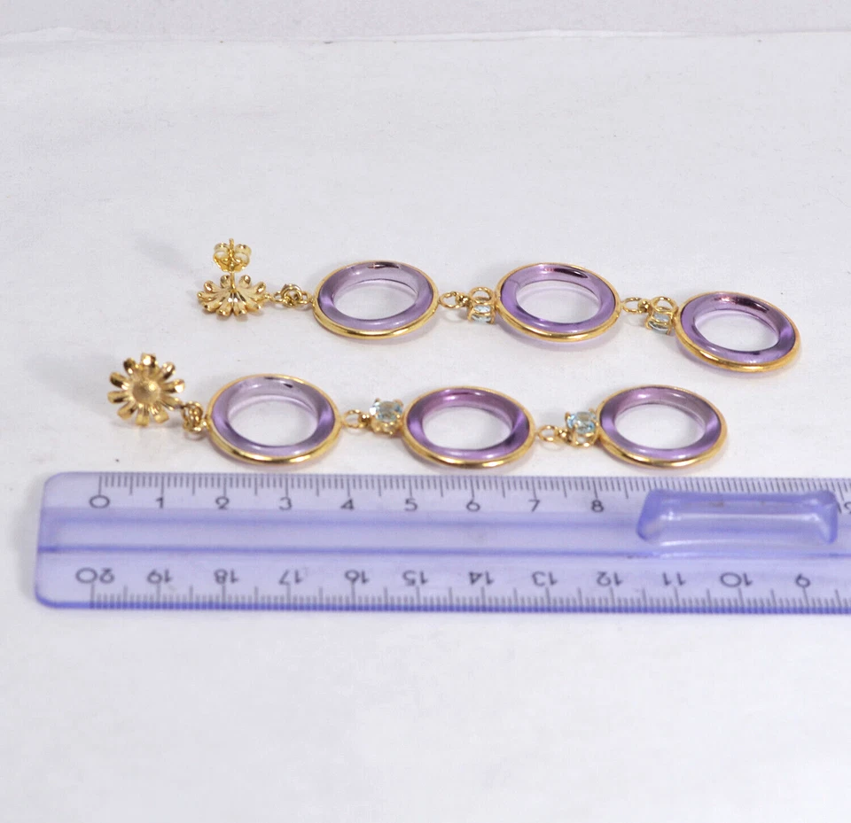 ORECCHINI  ARGENTO 925 CIAMBELLE AMETISTA IDROTERMALE TOPAZIO AZZURRO  AGHT 0861 - Immagine 3 di 3