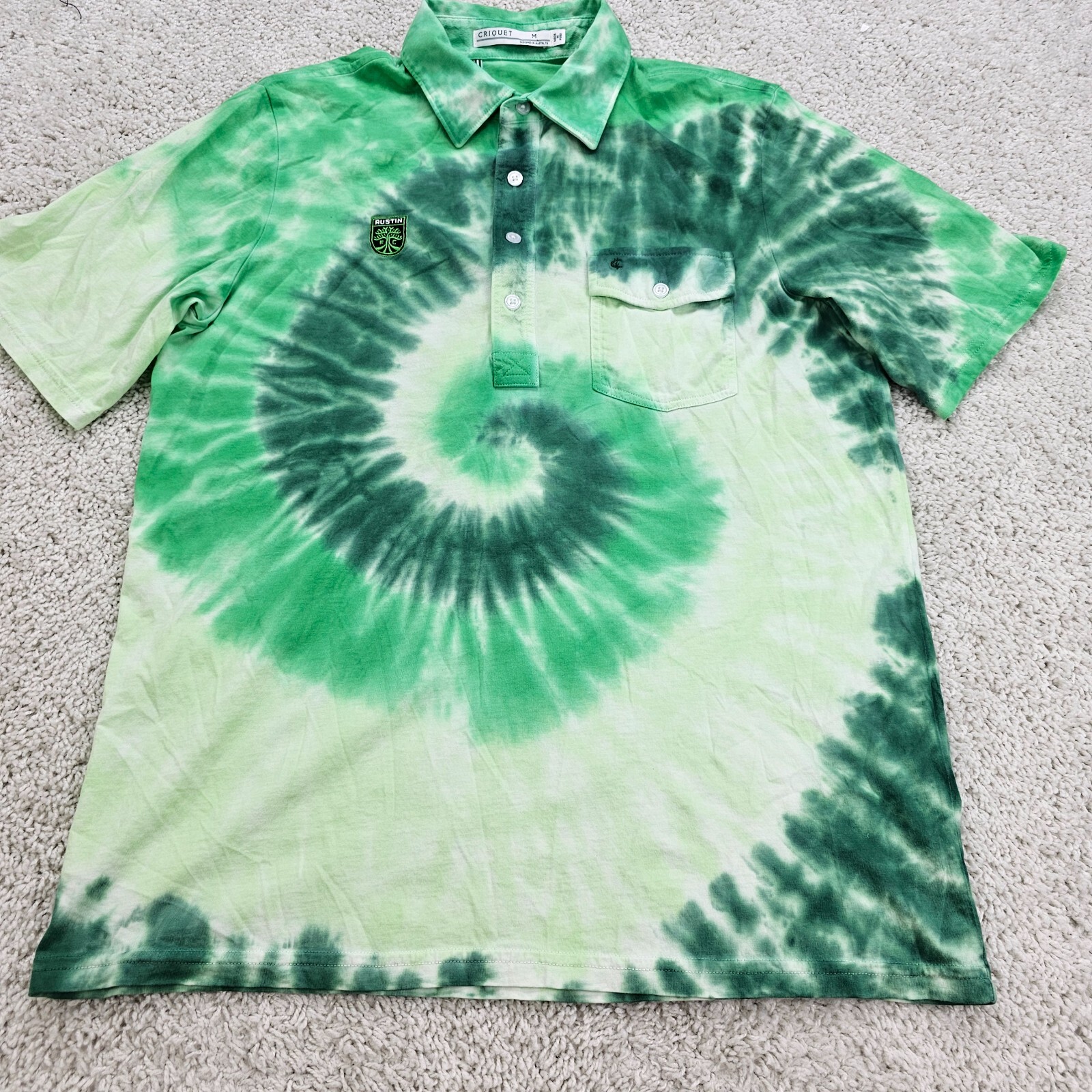 Criquet X Austin FC Soccer Golf Polo Tie Dye Mens Green Pima Cotton