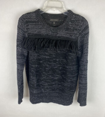 Banana Republic Sweater Small Womens Black Long Sleeve Fringe Knit Wool Pullover