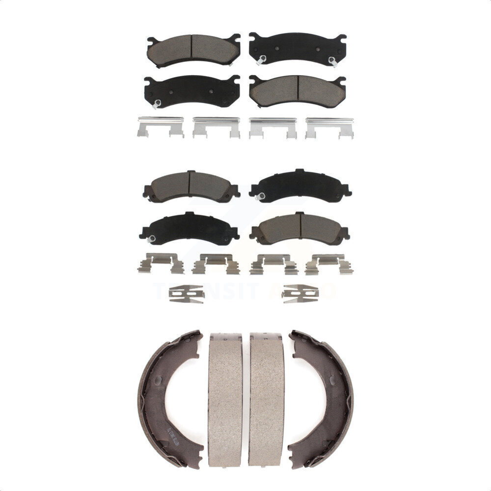 Front & Rear Ceramic Brake Pads & Parking Shoes Kit for Chevrolet Silverado 1500 and GMC Sierra 1500 Trucks