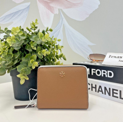 Brand New - Tory Burch Emerson Mini Saffiano Leather Wallet, Moose