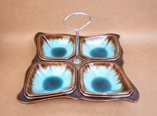 Vintage Ceramic Lava Glaze 4 section platter Made in Japan