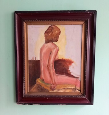 Vintage gerahmtes Original Ölgemälde Akt Frau Dame im antiken Rahmen 20,5''