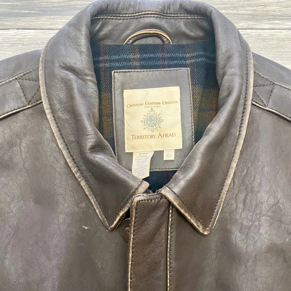 Vtg Mens Territory Ahead Leather Aviator Bomber Jacket Distressed Brown Size XL  - Image 4 of 4