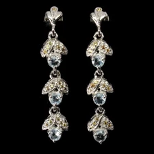 925 Sterling Silver Earrings Round Aquamarine Sapphire Natural Gemstone Jewelry