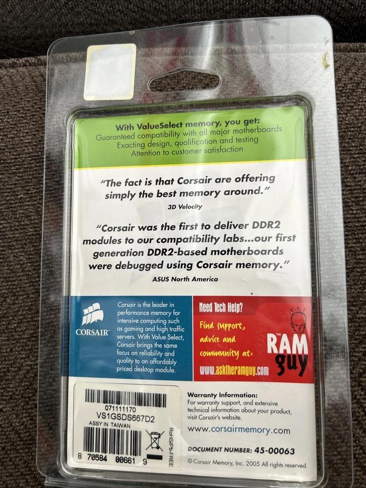 Corsair 1 GB DDR2 SO-DIMM Memory New In Pack - Image 2 of 2