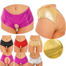 Womens Shiny Metallic Rave Booty Shorts Panties Open Butt Hot Pants Dance Bottom