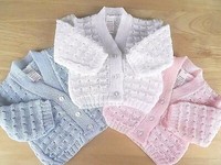 Baby Cardigan Boy Girl White Blue Pink Knitted V Neck Fancy Pattern Newborn-3m