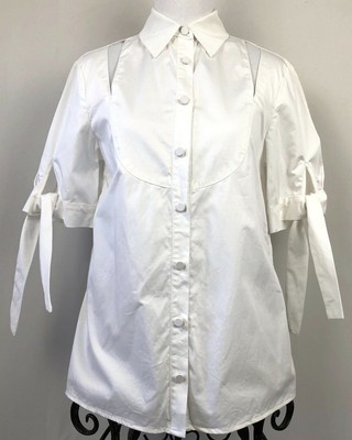 white cut out blouse