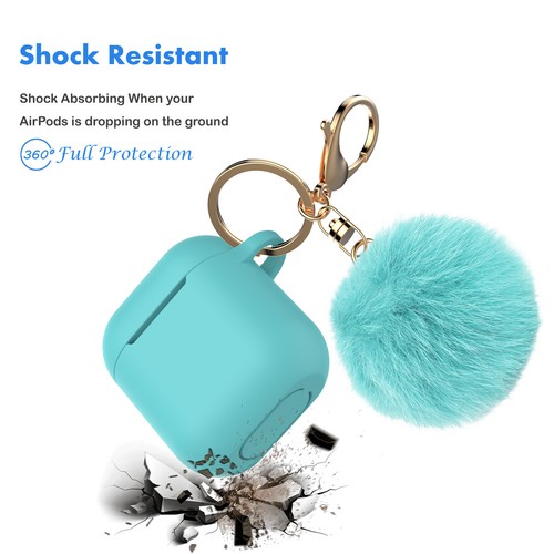 Airpods Silicone Charging Case Cover Fur Ball Keychain For Apple AirPods 3 2 1 - Picture 15 of 29