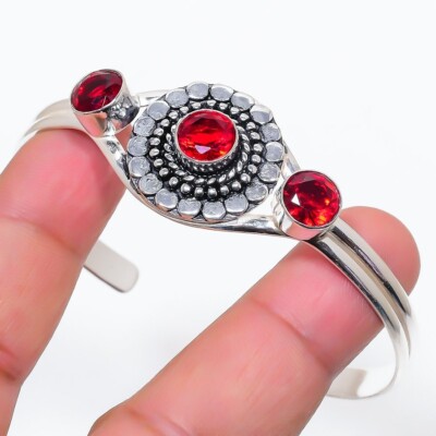 Roter Granat Edelstein 925 Sterling Silber Schmuck Verstellbar Armreif Armband