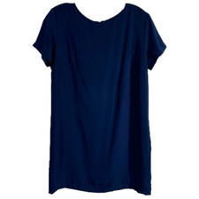 Lulus Small Dress Navy Blue Shift Mini Short Sleeve Satin Back Zip 43232 809
