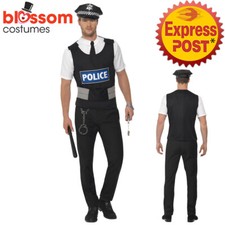 CA1112 Mens Police Cops Costume Kit Vest Uniform Policeman Officer Hat Handcuffs