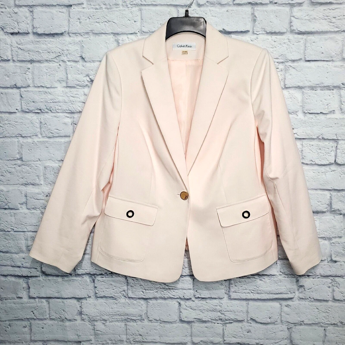 Calvin Klein Blazer Womens 14w Pink Blush Single Button Notched Collar Plus Size