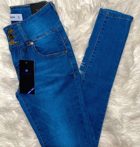 ZZYZX high waist button fly blue skinny jeans with pleats & no back pockets Sz 3