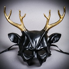 Black Antler Gold Deer Horn Halloween Devil Masquerade Face Mask Party Costume