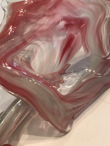 Murano Style Hand Blown Art Glass Pink Swirl Spiral Candy Dish/Bowl - Picture 7 of 9